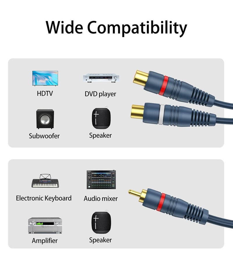 DteeDck RCA Splitter 1 Male 2 Female 2 Pack, RCA Y Splitter Cable Audio Video Adapter Extension Cord 0.2M/0.65ft for Subwoofer Speaker - Image 4